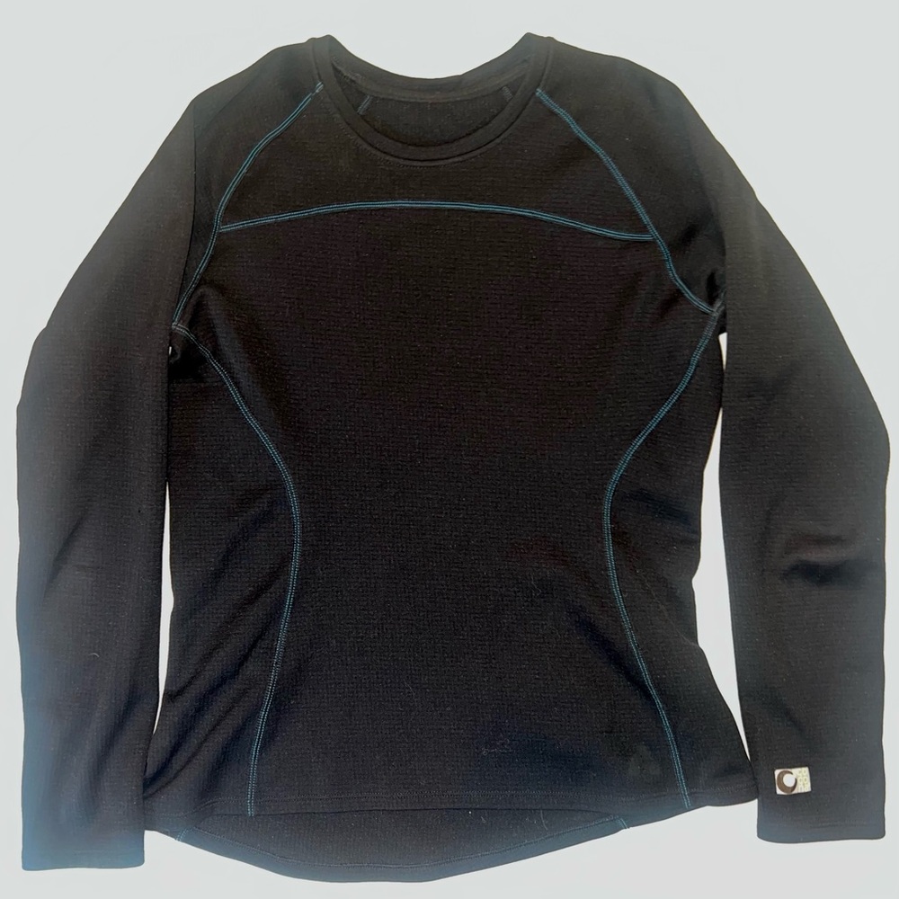 Women’s Black Long-Sleeve Thermal Top with Teal Stitching
